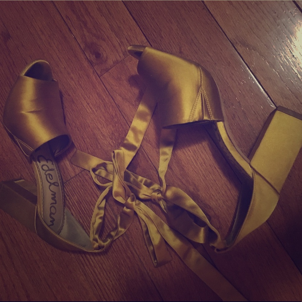 Sam Edleman Gold Satin Block Heels.